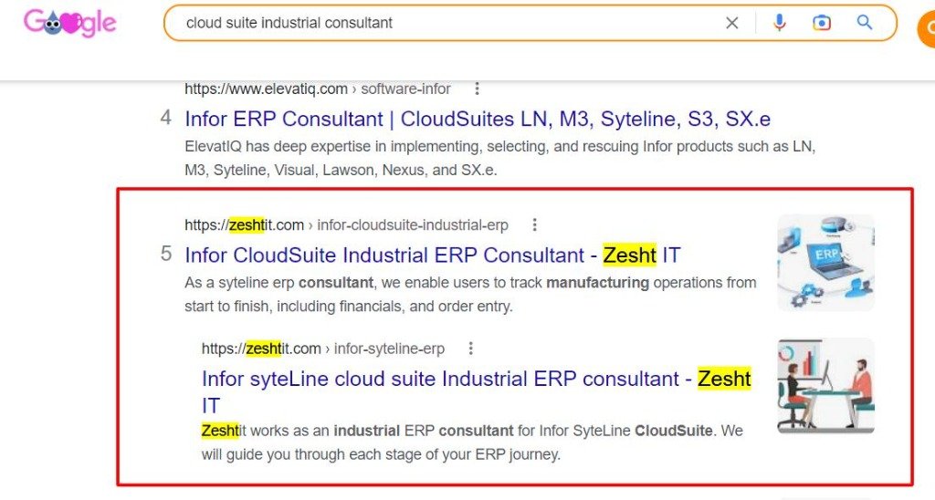 Google Search Rank #5 - cloud suite industrial consultant