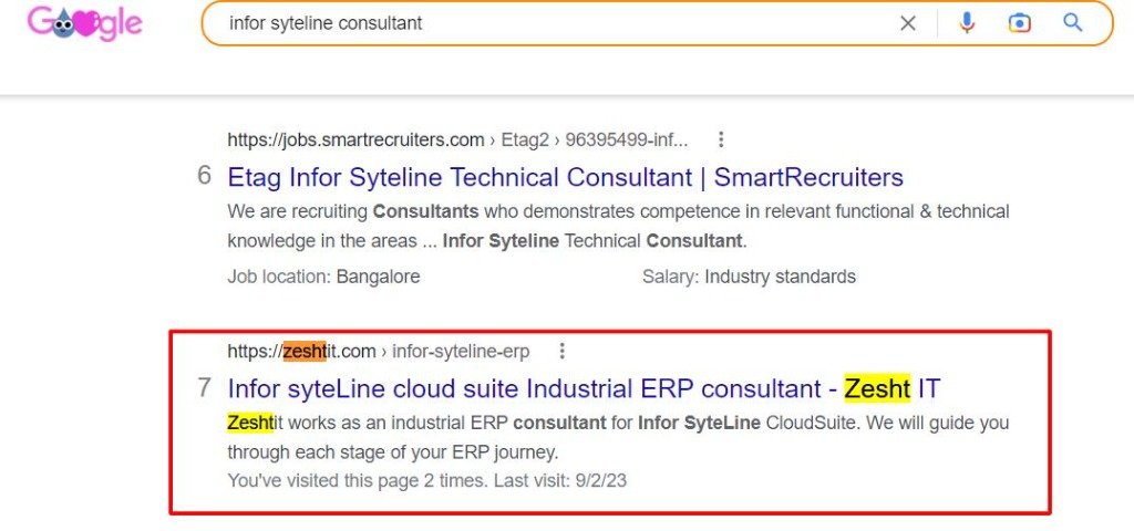 Google Search Rank #7 - infor syteline consultant